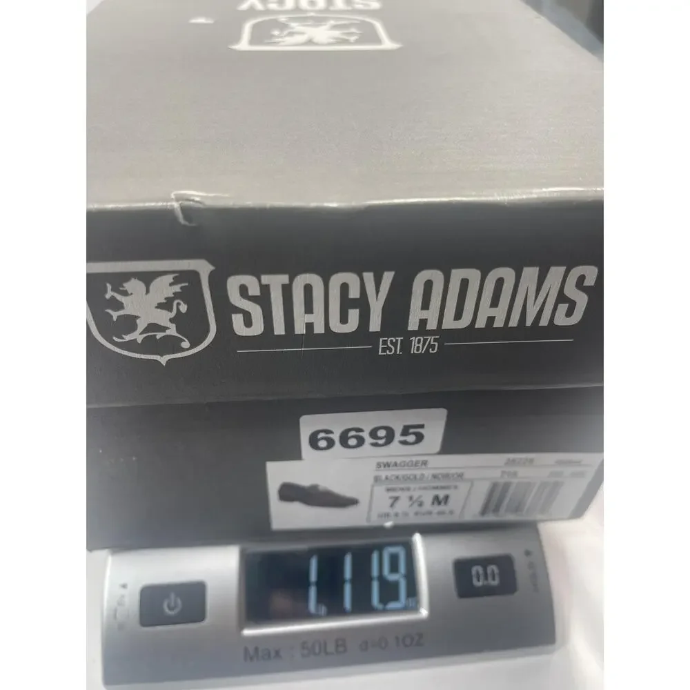 Stacy Adams Swagger Shoes Mens Size 7.5 Black Gold Dress Loafers Slip On New Box